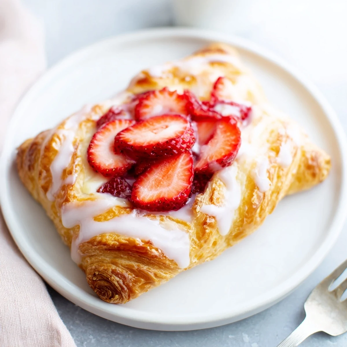 Homemade strawberry danishes featuring buttery layers, cream filling, and vibrant berry slices