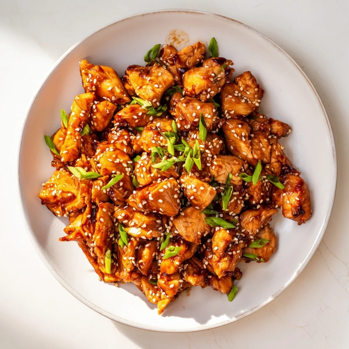 Moist Crockpot Teriyaki Chicken drizzled with savory homemade sauce and topped with fresh green onions