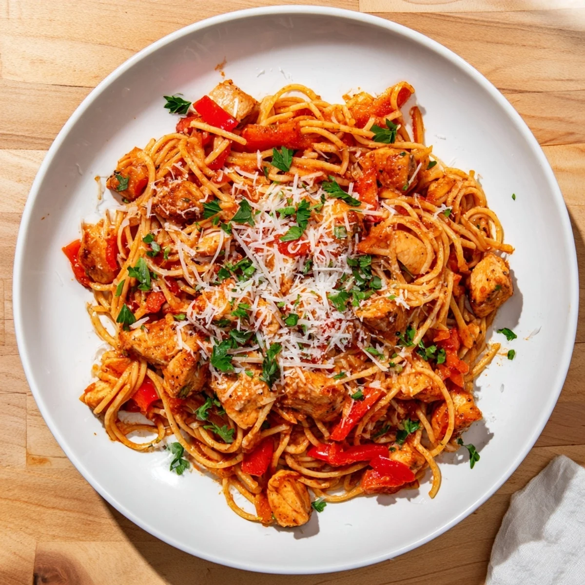 Comforting Savory Instant Pot Chicken Spaghetti featuring tender chicken and al dente pasta