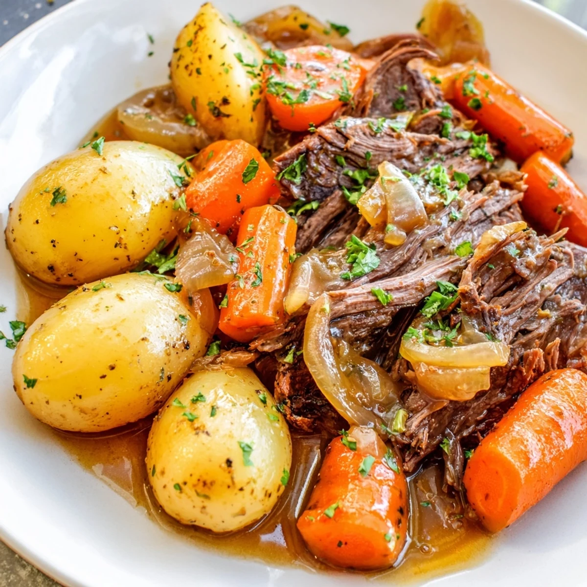 Comforting slow cooker steak and potatoes featuring fall-apart beef and buttery roasted vegetables