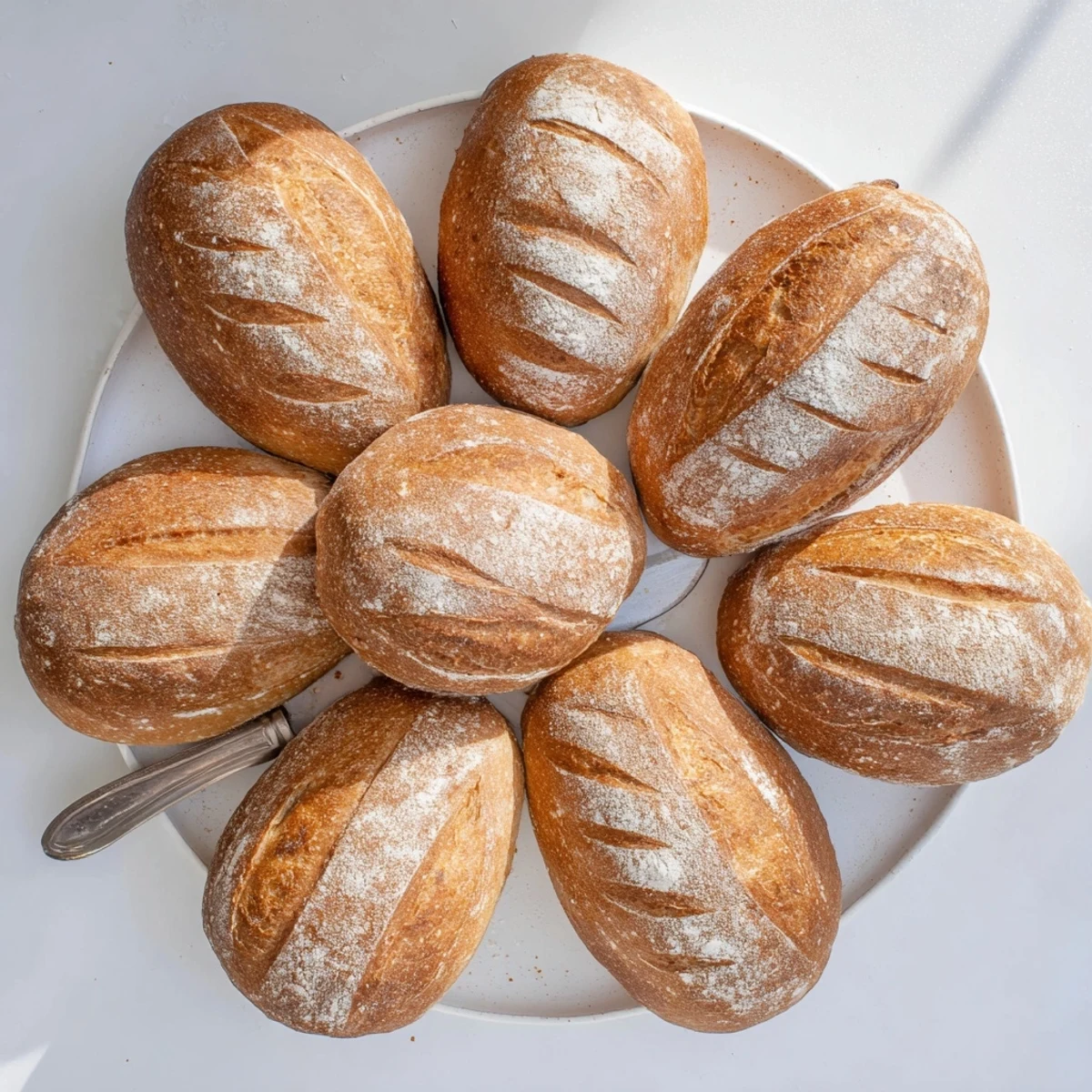 Basket of freshly baked crusty French bread rolls perfect for dipping in soup