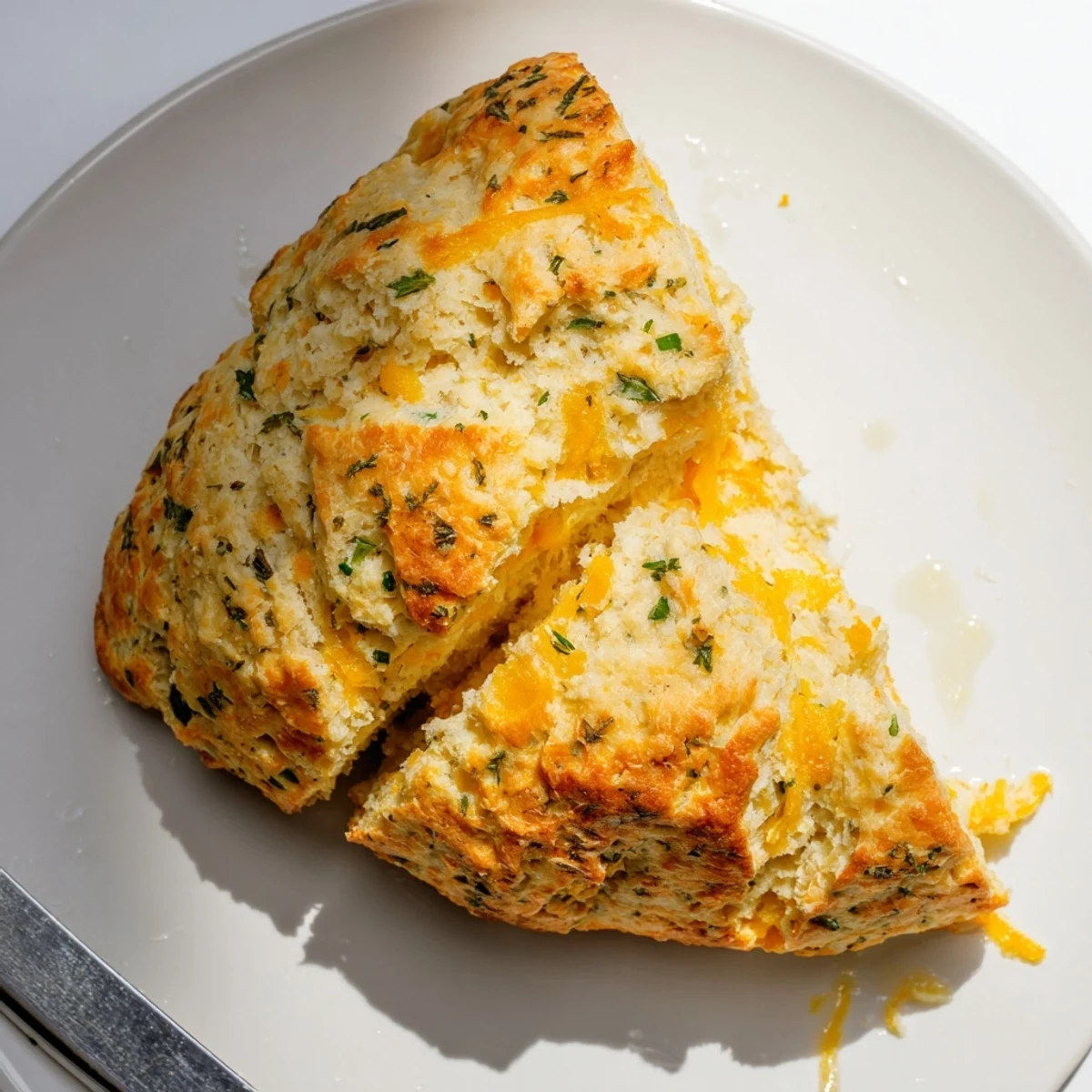 Warm homemade soda bread brushed with butter and served on a wooden board