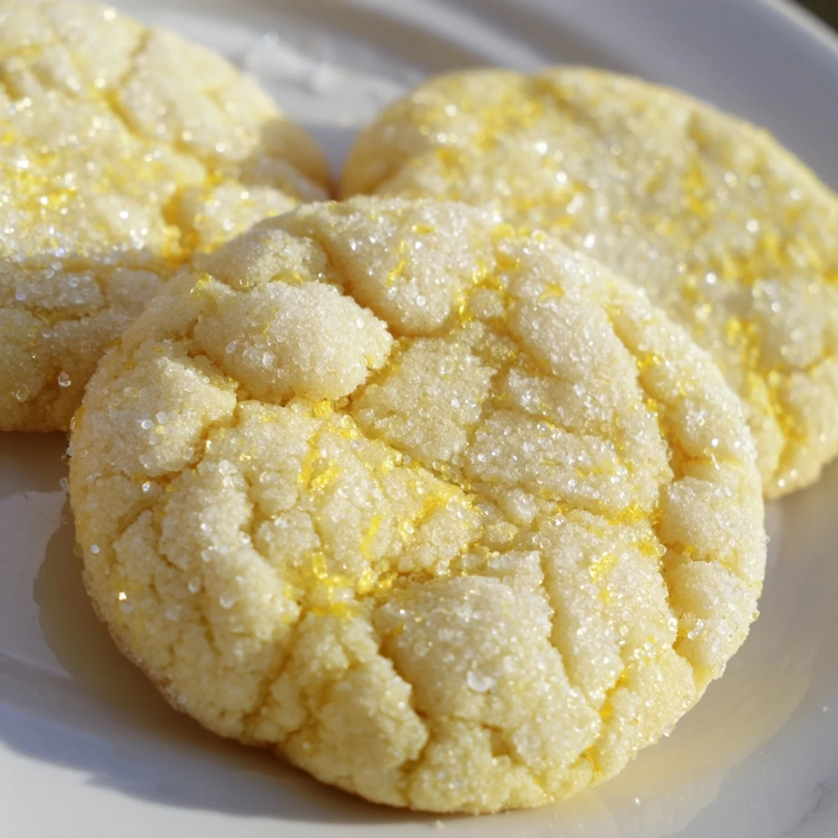 Soft lemon sugar cookies with crackled golden tops on a rustic baking sheet