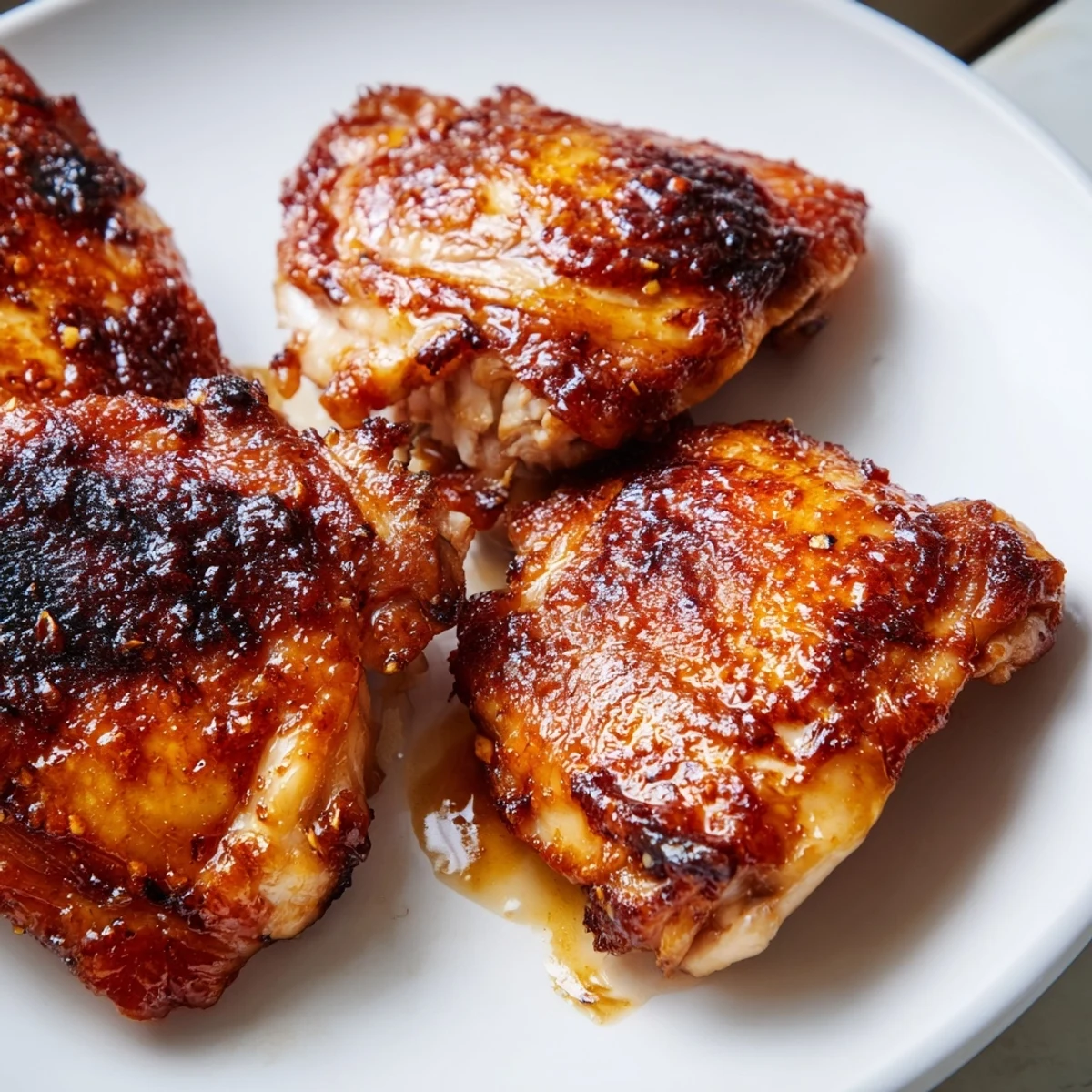 Juicy chicken thighs coated in killer chicken thigh marinade with caramelized herb-flecked skin