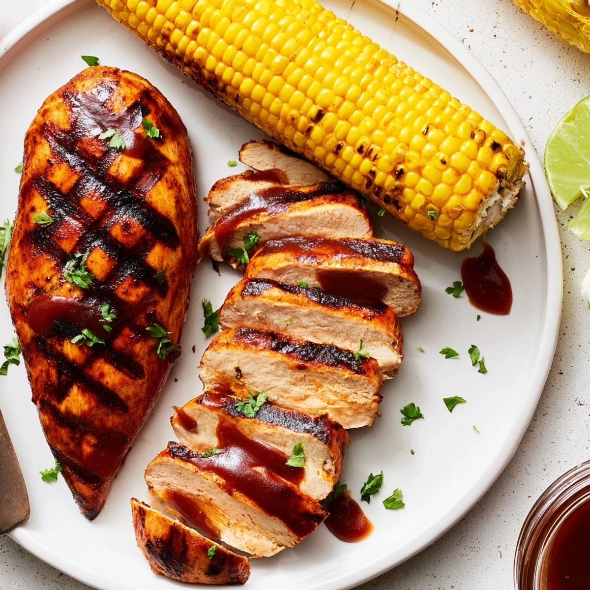 Smoky BBQ Chicken With Corn on the cob, juicy and charred
