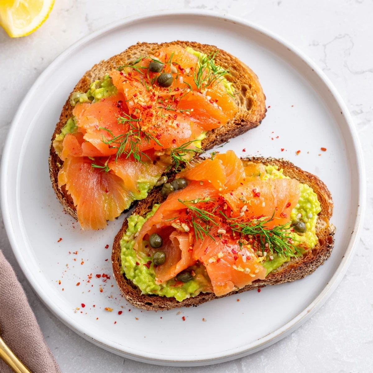 Crisp toasted bread topped with mashed avocado and smoked salmon — Salmon Avocado Toast