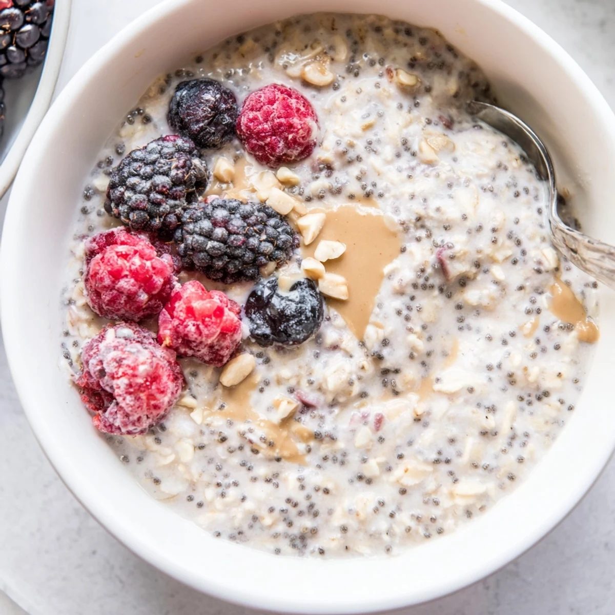 Make-ahead Protein Overnight Oats in jar, subtly sweet with maple and vanilla