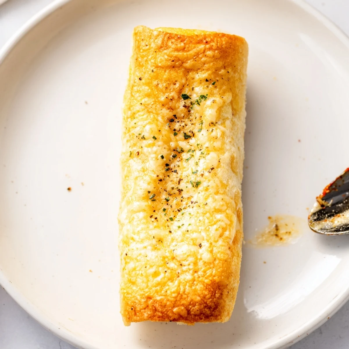 Warm Crispy Cheesy Roll Ups, pan browned edges, served with tangy marinara