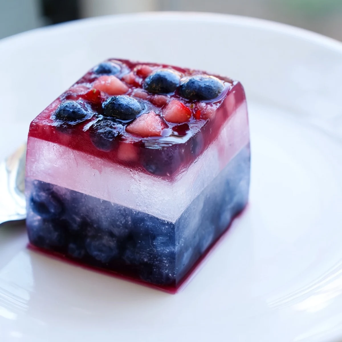 Frosty Red White And Blue Ice Cubes Recipe layered with juicy berries and coconut