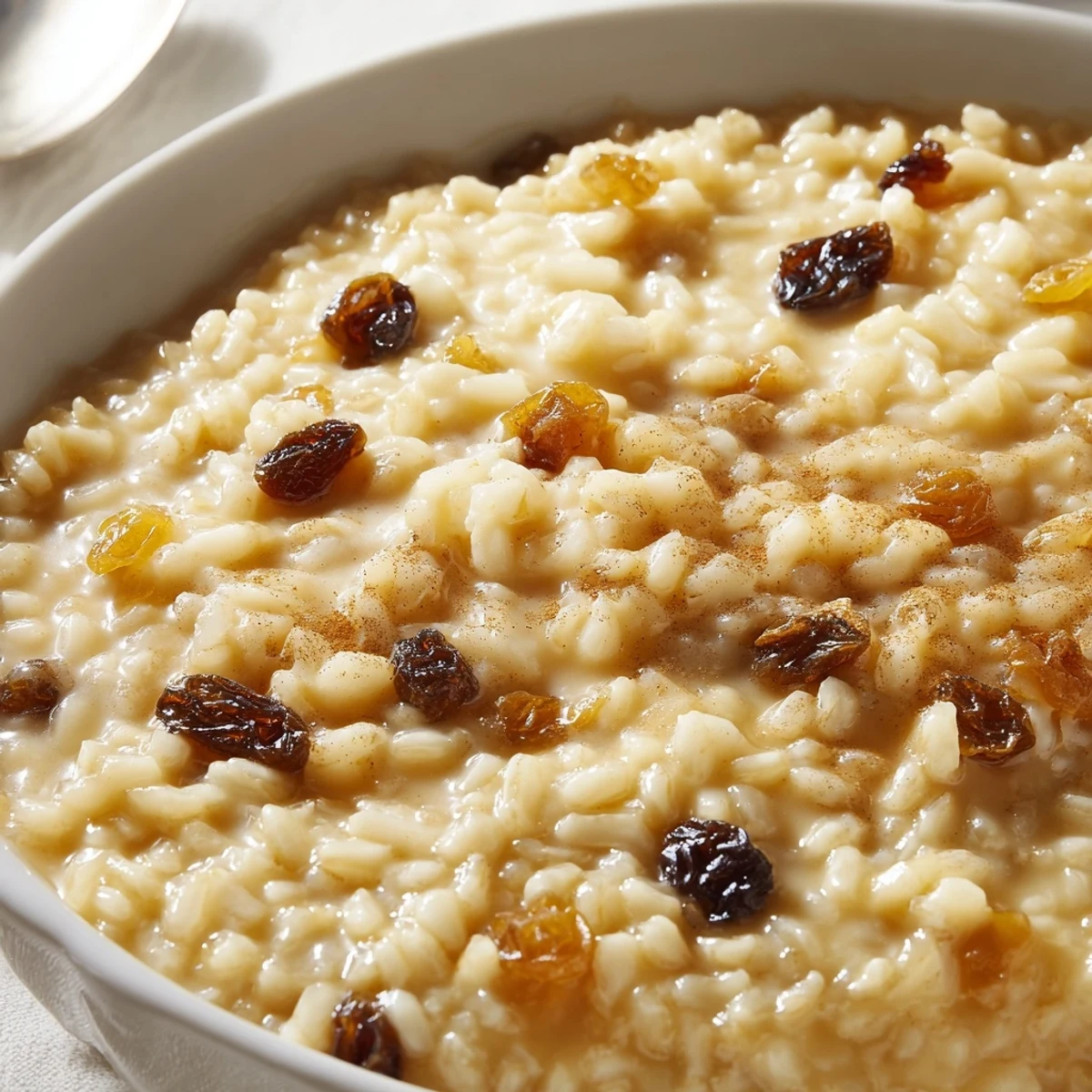 Slice of Condensed Milk Baked Rice Pudding served warm with fresh berries