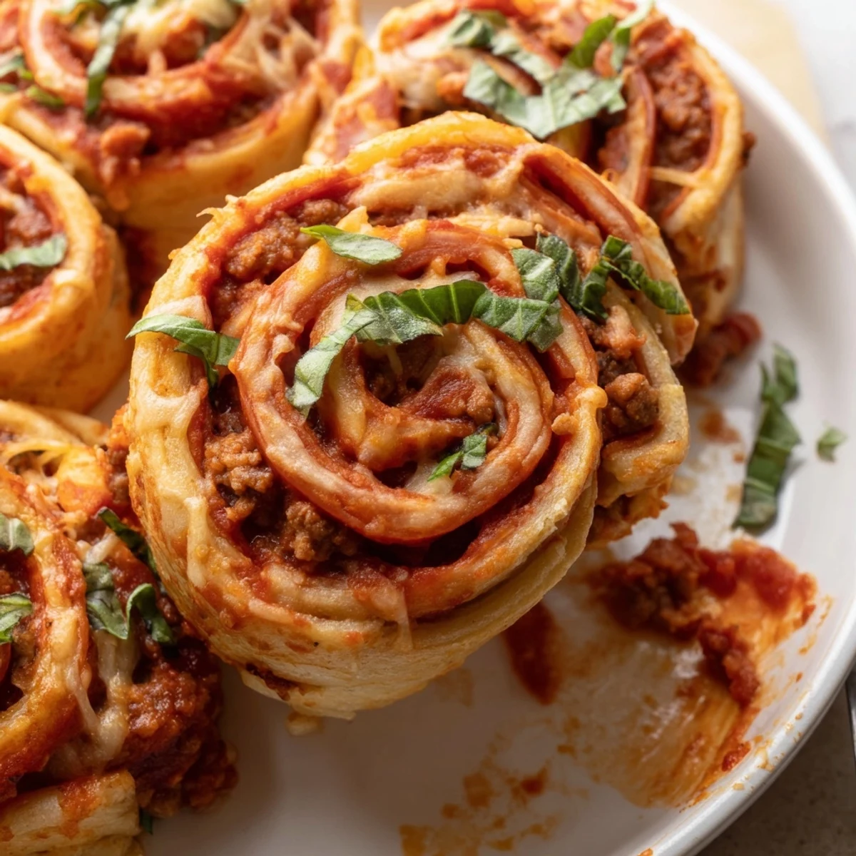 Cheesy Beef Pepperoni Pizza Roll Ups Snack Recipe golden, bubbly, served with marinara dip
