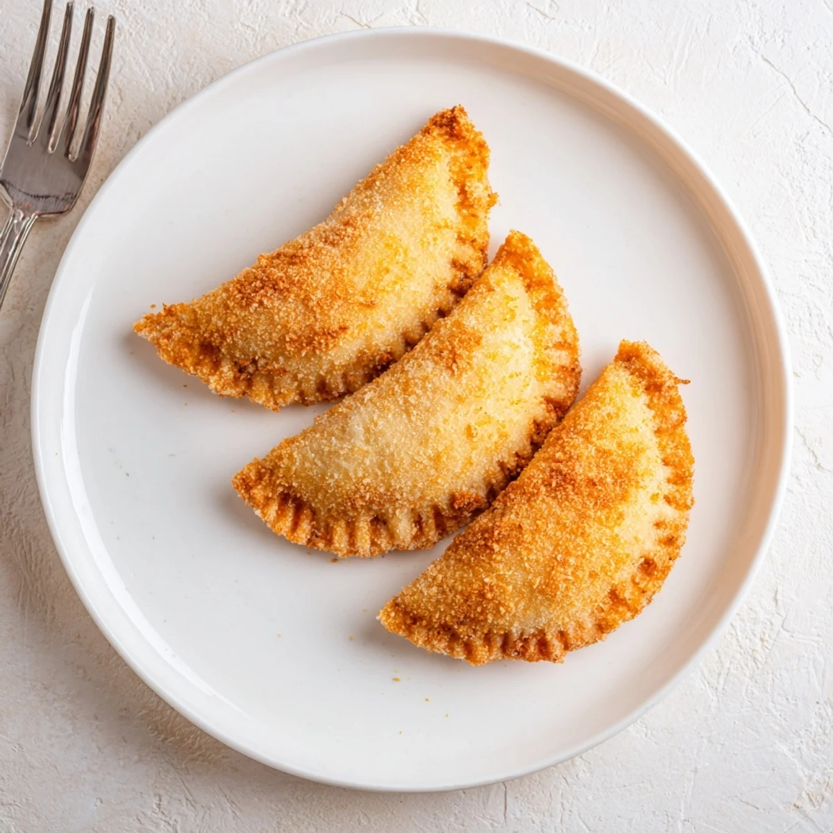 Half-moon shaped Portuguese shrimp rissois featuring crispy golden fried exteriors with creamy filling