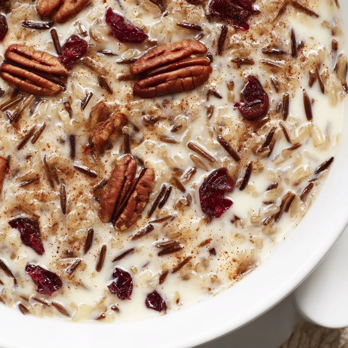 Comforting wild rice porridge simmered with milk and maple syrup for a cozy breakfast treat