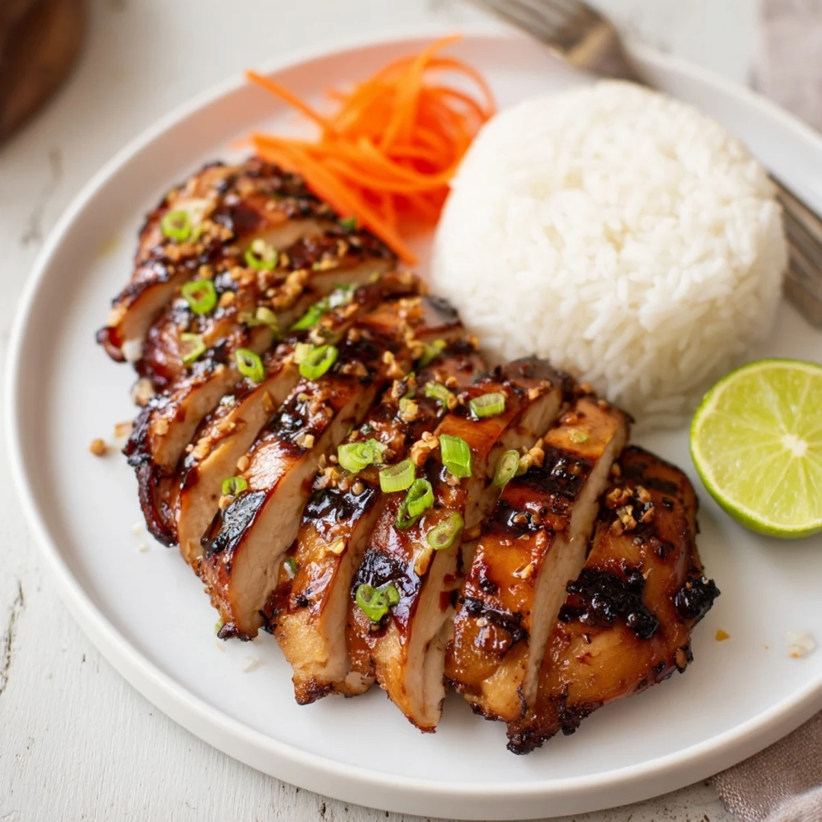 Smoky thighs: Grilled Vietnamese Chicken served over steamed jasmine rice