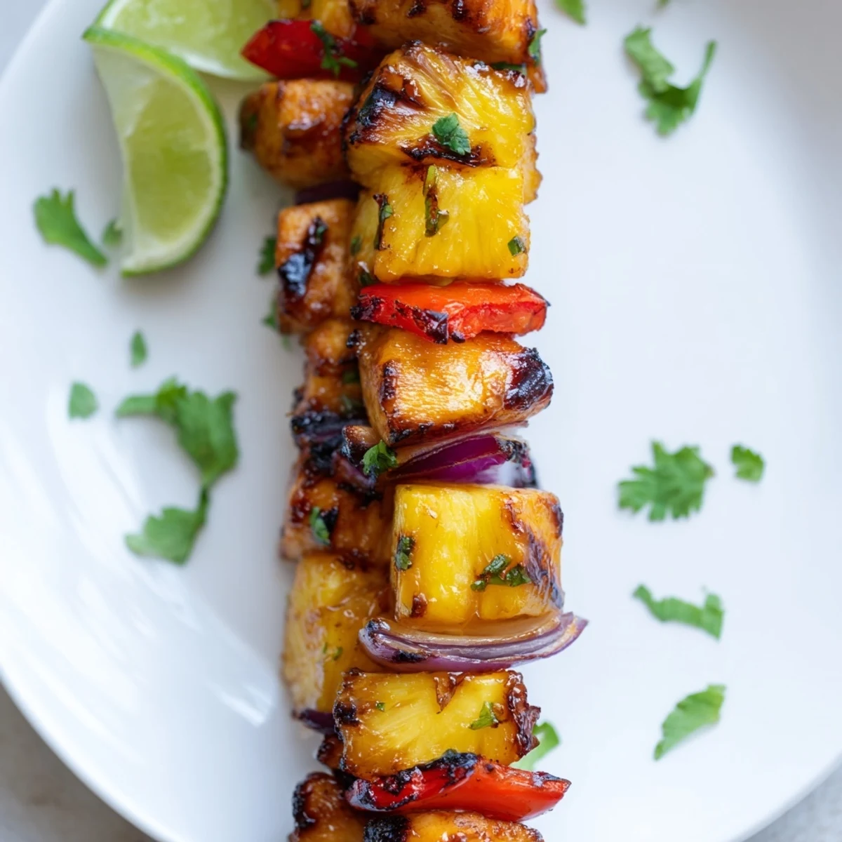 Juicy chicken and sweet pineapple on skewers — Grilled Pineapple Chicken Kabobs plated