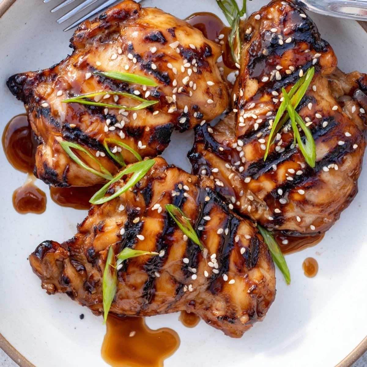 Smoky-sweet Japanese BBQ Chicken Thighs with caramelized edges, ready for dinner