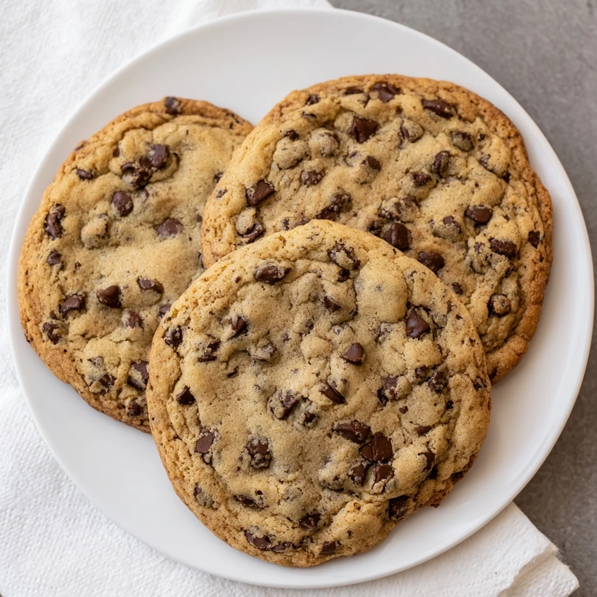 Warm homemade chocolate chip cookies with gooey centers and crispy golden edges cooling on rack