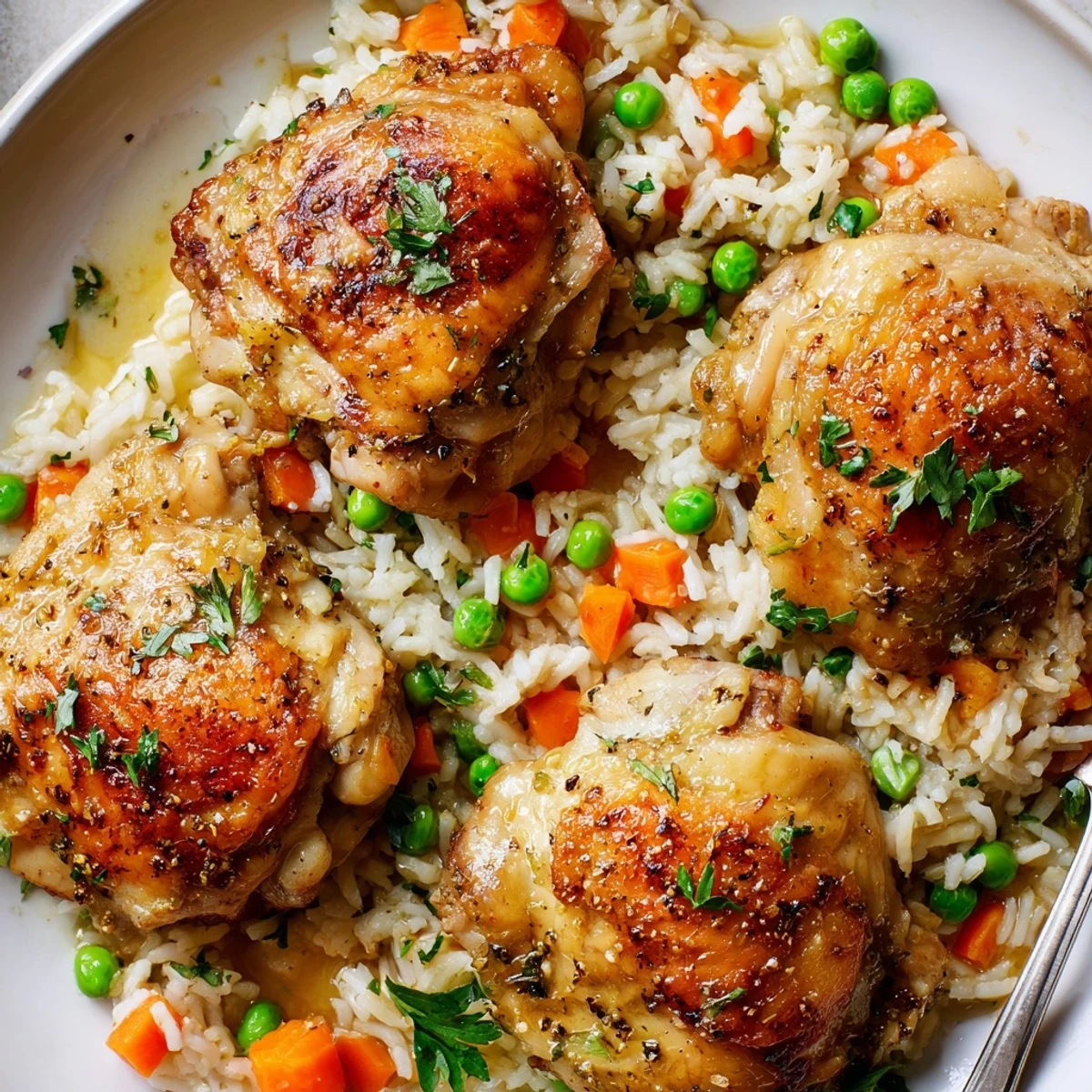 Zesty Slow Cooker Lemon Herb Chicken And Rice with juicy thighs and tender carrots