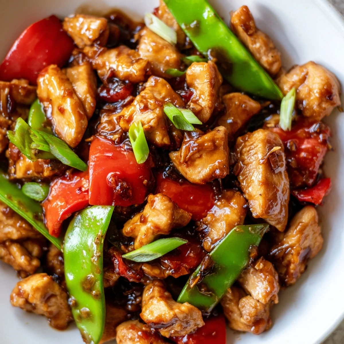 Stir Fried Chinese Garlic Chicken glistening with rich garlic soy sauce in a wok